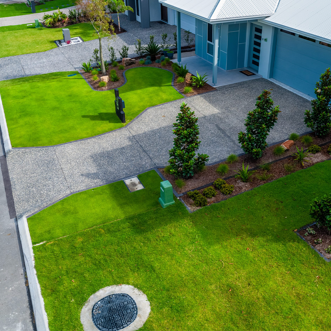 Aerial View of a residential property with Sir Grange Zoysia Grass installed